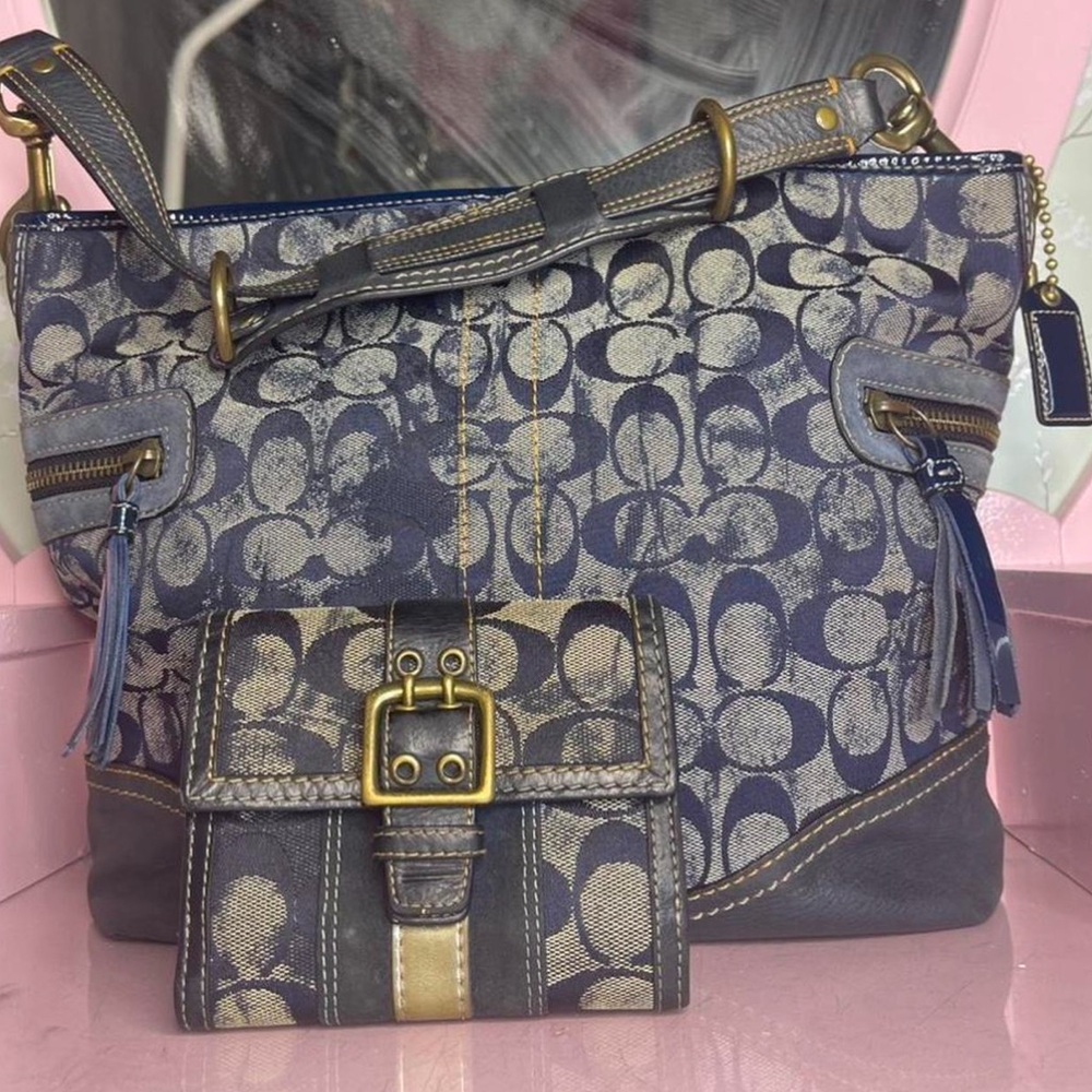 Coach Signature Canvas Tote Bag with Matching Wallet